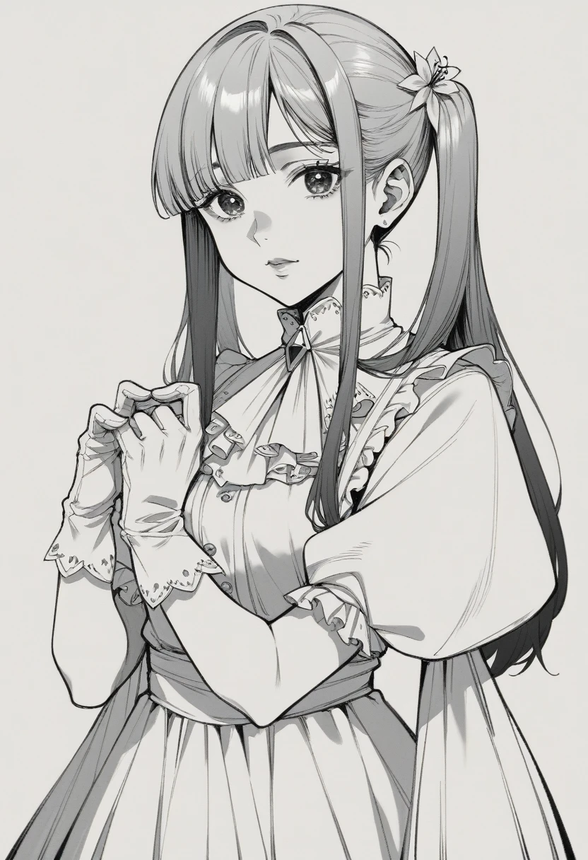 anime girl with long hair and white dress posing for a picture, marin kitagawa fanart, illustrious makinami, colored lineart, erza scarlet as a real person, made with anime painter studio, twintails white_gloves, digital anime art!!, highly detailed exquisite fanart, high quality colored sketch, coloured lineart, colored sketch, shalltear from overlord