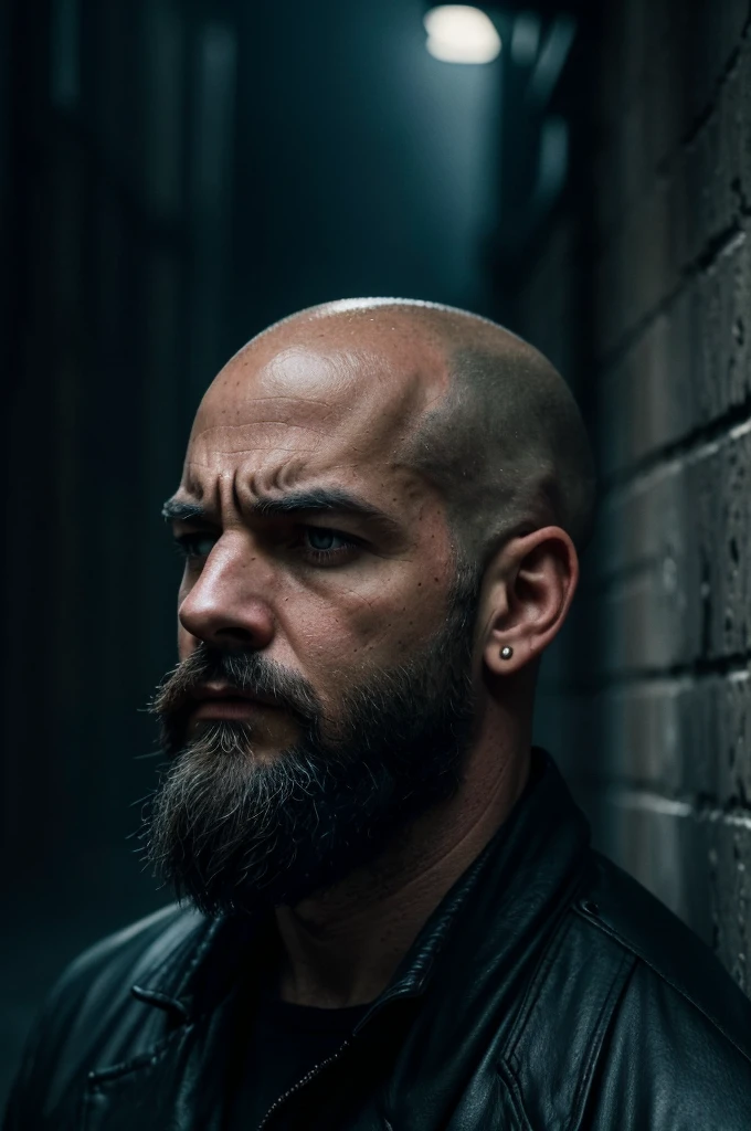 civil war battle field during battle civil war times, bald man, scruffy black beard, colbey: civil war clothes, (intensely focused gaze, piercing eyes) (detailed facial features, defined nose and lips) (Threatening atmosphere) (dark shadows and dramatic lighting) (hight contrast:1.1) (gritty texture) (intense and suspenseful:1.1) (full of action) (dynamic composition) (cinematic vibe) (Shallow depth of field) (dramatic bokeh) (film noir style) (dark, moody color palette) (captivating and mysterious) (night setting) (Urban setting) (rain-soaked streets) (Tense and suspenseful atmosphere:1.1) (impacto emocional) (intense narrative) (provocative and thought-provoking) (impressive and impactful) (work of art:1.2), (high resolution:4K), (realisitic:1.37), (proffesional)(scene two men ducked behind a wall bald head, scruffy black beard