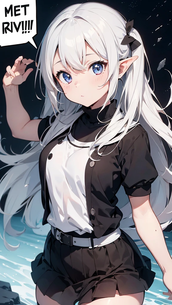 High resolution, 8K Ultra HD, ((best quality)), white and black, Japanese manga. ((3 Frame division)). Speech bubble. Onomatopoeia. elf warrior.