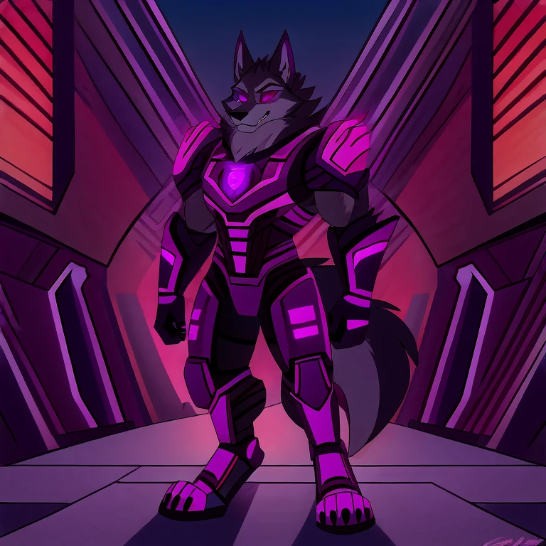 (masterpiece, best quality:1.2), army of Vortex hellhounds, wolves, furry, helluva boss, wearing futuristic armor, using a Pulse Rifle, Energy Rifle, Futuristic assault rifle, hypnotized with completely spyral glowing purple eyes with no irises or pupils, formed in rows, full body image, temple background