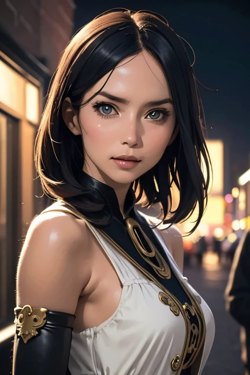 Highest quality High resolution Berlin at night Cute woman in steampunk costume