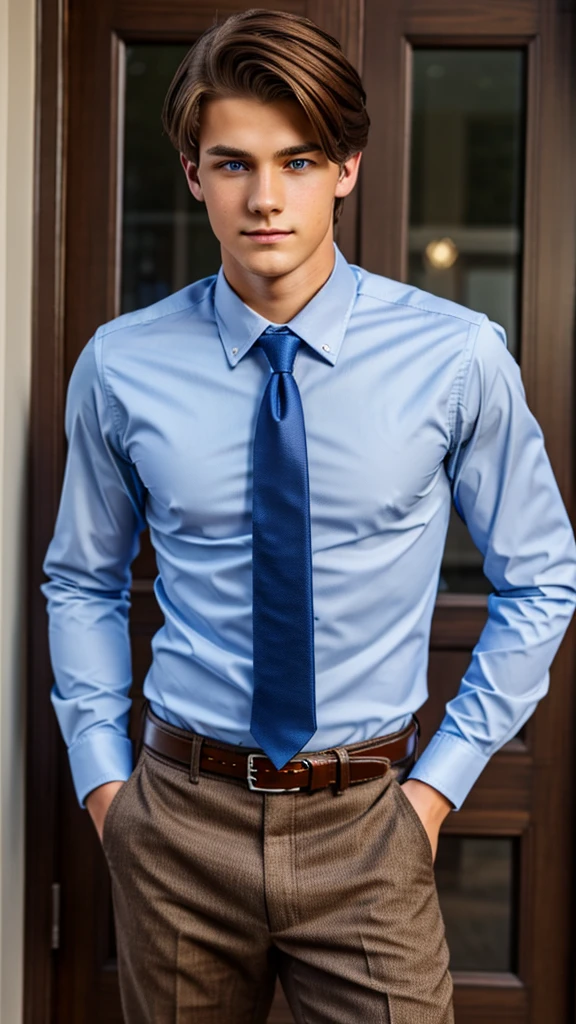 19 year old male wearing tie and lomg sleveed button up with belt and tucked in
4K HIGH REZ
Physical Description: Brown colored hair and skinny build. 5"5 and 150 LB. Blue eyes.
.