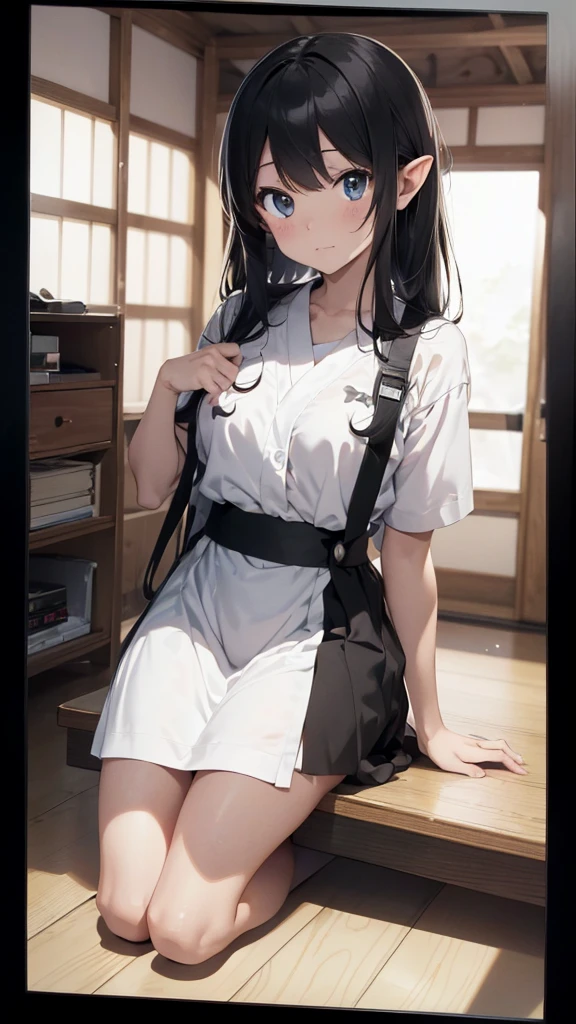 High resolution, 8K Ultra HD, ((best quality)),((white and black)), Japanese manga.  ((((3 Frame division)))). Speech bubble. Onomatopoeia. elf warrior.