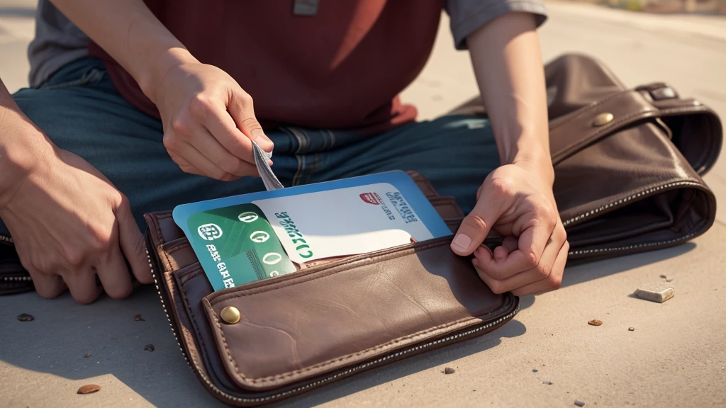 a poor hand of a homeless kid holding a wallet full of money