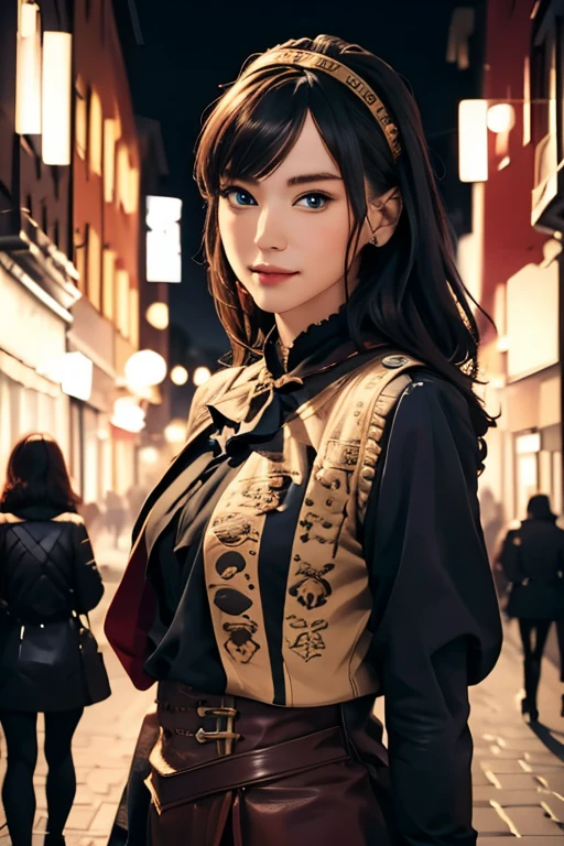 Highest quality High resolution Stockholm at night Cute woman in steampunk costume