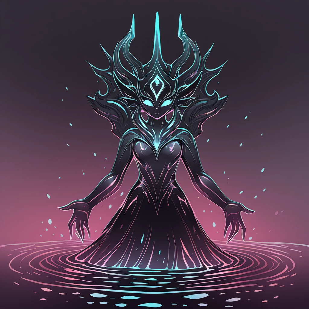 a dark god rising from the murk in liquid foil gradient art style