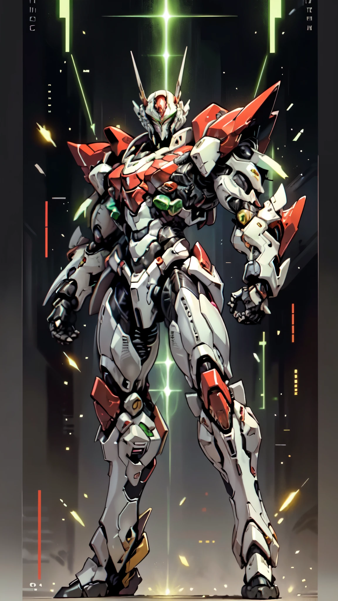 (masterpiece:1.5, best quality:1.5, extremely delicate:1.5, foreshortening:1.5, dynamic angle:1.5), a man wearing a full-face helmet, a fantasy-style biotech armored combat suit, green eyes, (a composite layered chest armor), fully enclosed shoulder guards, matching arm and leg guards, belt of Neon circuit, (the color scheme is primarily white with red green accents), the design balances heavy with agility, a high-tech bio-mecha armor, (Armor Concept Inspired by neon Cyberpunk, stand on the top of a skyscraper in a futuristic sci-fi city), this character embodies a finely crafted fantasy-surreal style armored hero in anime style, exquisite and mature manga art style, (element, plasma, energy, the armor glows), ((male:1.5)), metallic, high definition, highres, ultra-detailed, ultra-fine painting, professional, perfect body proportions, golden ratio, anatomically correct, symmetrical face, extremely detailed eyes and face, high quality eyes, creativity, RAW photo, UHD, 32k, Natural light, cinematic lighting, masterpiece-anatomy-perfect