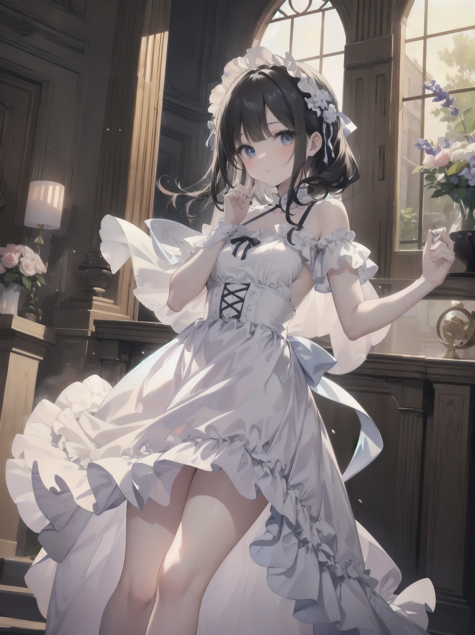 masterpiece、so beautiful、Clear contours、Beautiful girls wearing cute frilly dresses are dancing and making cute poses.