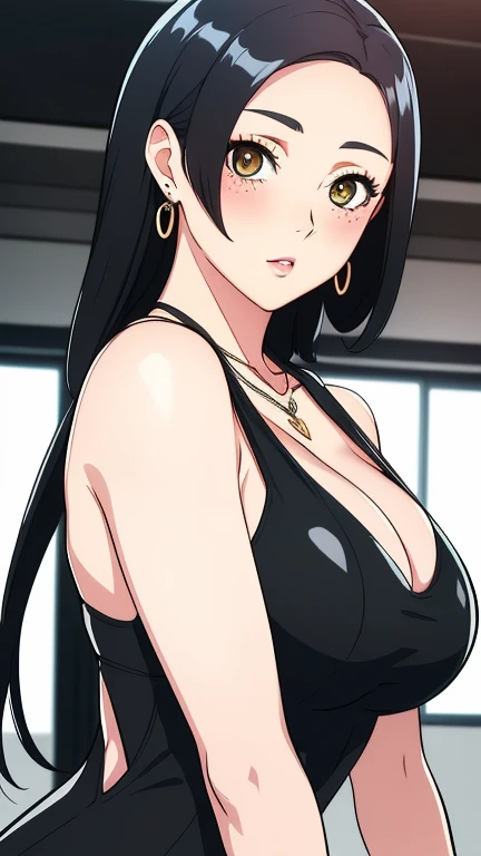 Professional artwork, Intricate details, field of views, Sharp Focus, detailed paintings, photorealistic lighting, trending on pixiv,(masutepiece:1.0),(best_quality:1.0), 超A high resolution, Ultra-detailed, Photography, 8K, nffsw, hight resolution, absurderes:1.2, Kodak Portra 400, Film grain, Sharp Focus, Bokeh:1.2, Lens Flare, (Vibrant_Color:1.2), maturefemale, A MILF, (Solo:1.4), (Curve:1.1), Hair Ornament, (Mole under the eyes:0.9), (Yellow eyes:1.05), earrings, (Seductive look, blush), Bare shoulders, Necklace, Fingernails, (Large breasts:1.15), cleavage, Big ass,((Upper body, Half body shot)), (Black Jumpsuit:1.4), (((Looking at Viewer:1.4)))
8K,high quality,anime,married woman,fair skinned,beautiful face,small face,clean,bright,eye highlights,sexy,super big ,beautiful line drawing. Black hair, white skin, brown eyes,