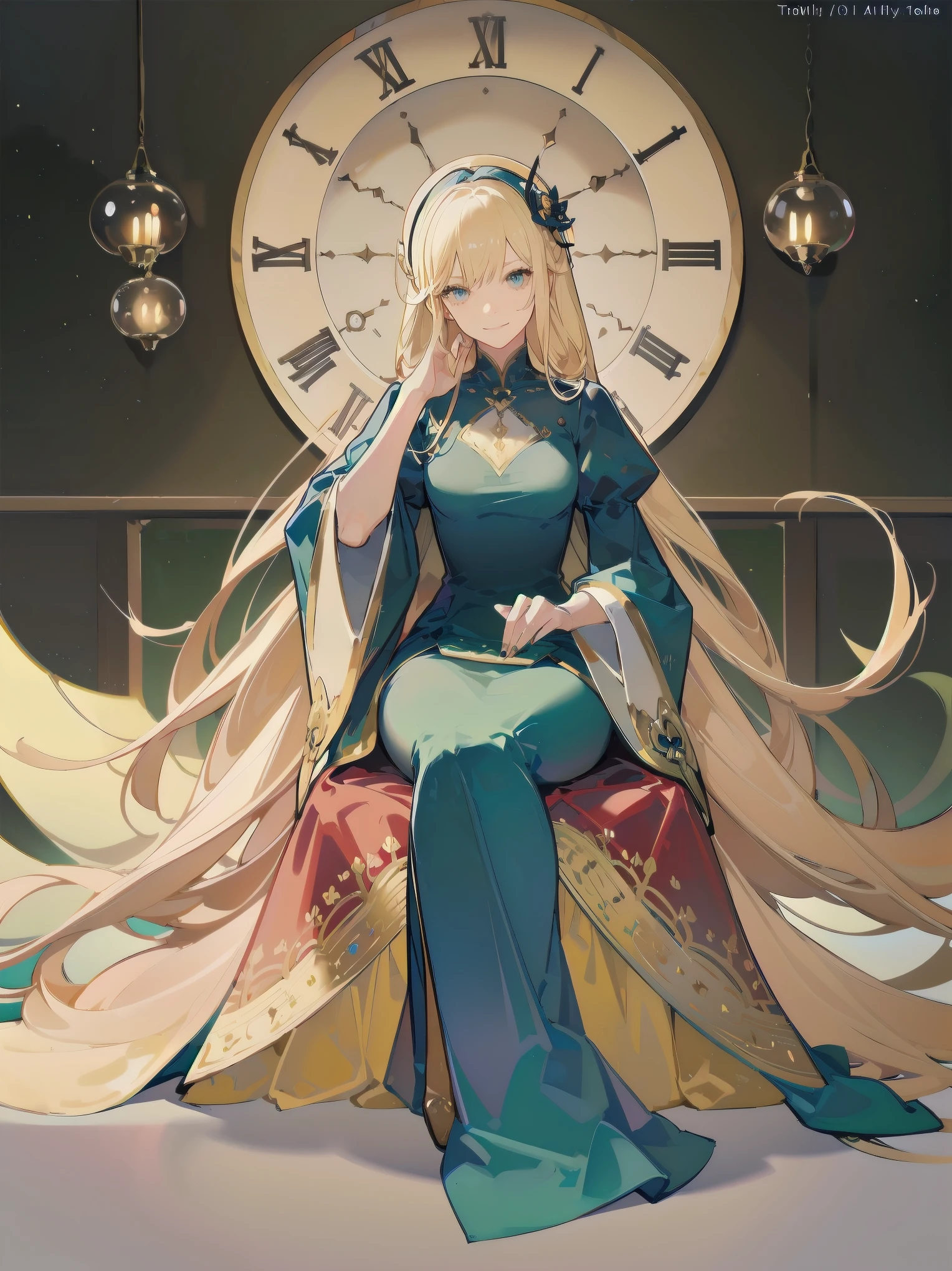 score_9, score_8_up, score_7_up, score_6_up, source_anime, 1girl, solo,  defAlexia, long hair, blonde hair, red hairband, brooch, red ballgown, puffy sleeves, frilled sleeves, looking at you, smile, sitting on throne, throne, indoors, stone walls, worried, hand to own chest