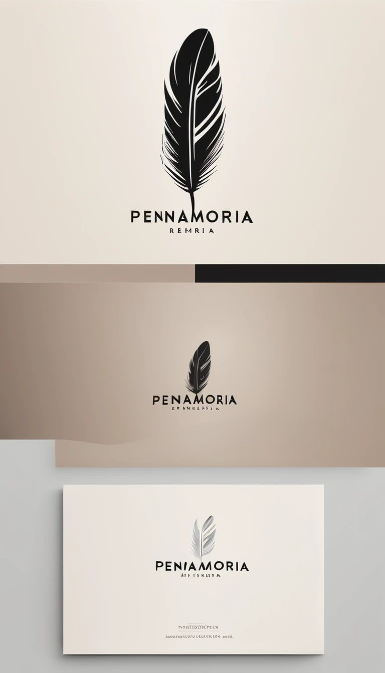 A minimal, modern, simple, cinematic logo design for the brand “Penamemoria". Create a modern, minimalistic, high-quality, masterpiece, fantastic, poetic feather that symbolizes dreams and stories.
