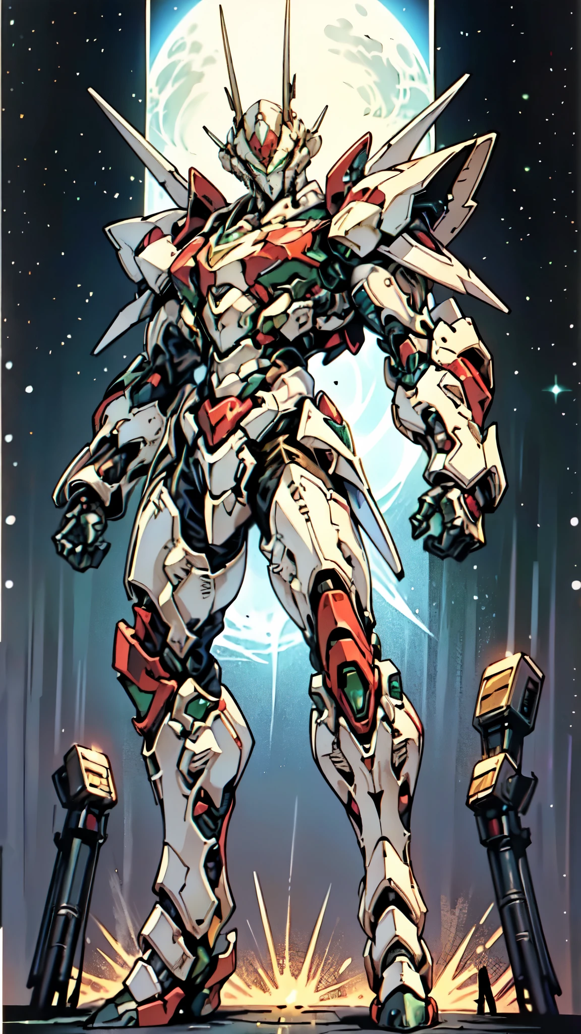 (masterpiece:1.5, best quality:1.5, extremely delicate:1.5, foreshortening:1.5, dynamic angle:1.5), a man wearing a full-face helmet, a fantasy-style biotech armored combat suit, green eyes, (a composite layered chest armor), fully enclosed shoulder guards, matching arm and leg guards, belt of Neon circuit, (the color scheme is primarily white with red green accents), the design balances heavy with agility, a high-tech bio-mecha armor, (Armor Concept Inspired by neon Cyberpunk, stand on the top of a skyscraper in a futuristic sci-fi city), this character embodies a finely crafted fantasy-surreal style armored hero in anime style, exquisite and mature manga art style, (element, plasma, energy, the armor glows), ((male:1.5)), metallic, high definition, highres, ultra-detailed, ultra-fine painting, professional, perfect body proportions, golden ratio, anatomically correct, symmetrical face, extremely detailed eyes and face, high quality eyes, creativity, RAW photo, UHD, 32k, Natural light, cinematic lighting, masterpiece-anatomy-perfect
