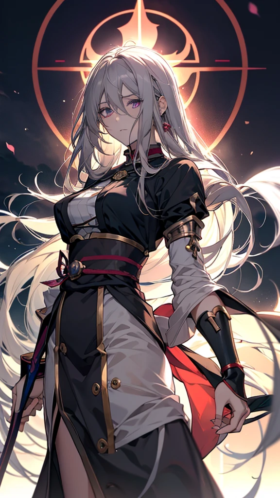 Anime Girls with long white hair and purple eyes standing in chains, Cute girl anime visuals, Gray-haired少女, blonde Anime Girls with long hair, Gray-haired deity, perfect Gray-haired girl, Young woman anime visual, (Anime Girls), Gray-haired, Gap Moe Yandere Grimdark, Hajime Yatate, anime style like fate/Stay Night