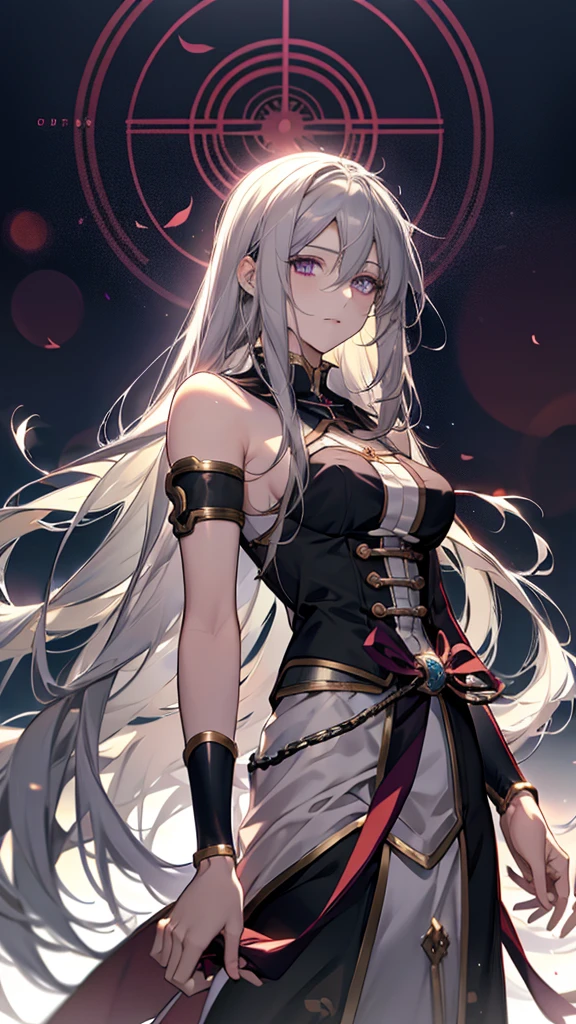 Anime Girls with long white hair and purple eyes standing in chains, Cute girl anime visuals, Gray-haired少女, blonde Anime Girls with long hair, Gray-haired deity, perfect Gray-haired girl, Young woman anime visual, (Anime Girls), Gray-haired, Gap Moe Yandere Grimdark, Hajime Yatate, anime style like fate/Stay Night