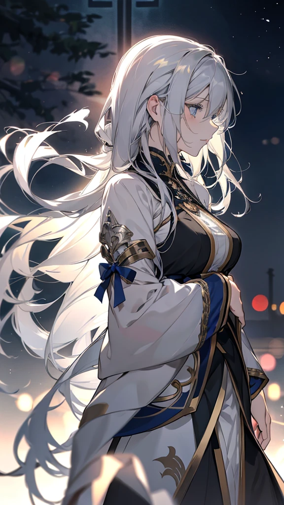 Anime Girls with long white hair and blue eyes looking at something, Nightcore, Gray-haired, Gray-haired deity, Gray-haired少女, perfect Gray-haired girl, Silver Hairの少女, Gray-haired, 2b ..., 2b, A ray of light piercing the white hair, Silver Hair, (Anime Girls), profile of Anime Girls, Gray-haired lady, Flowing white hair