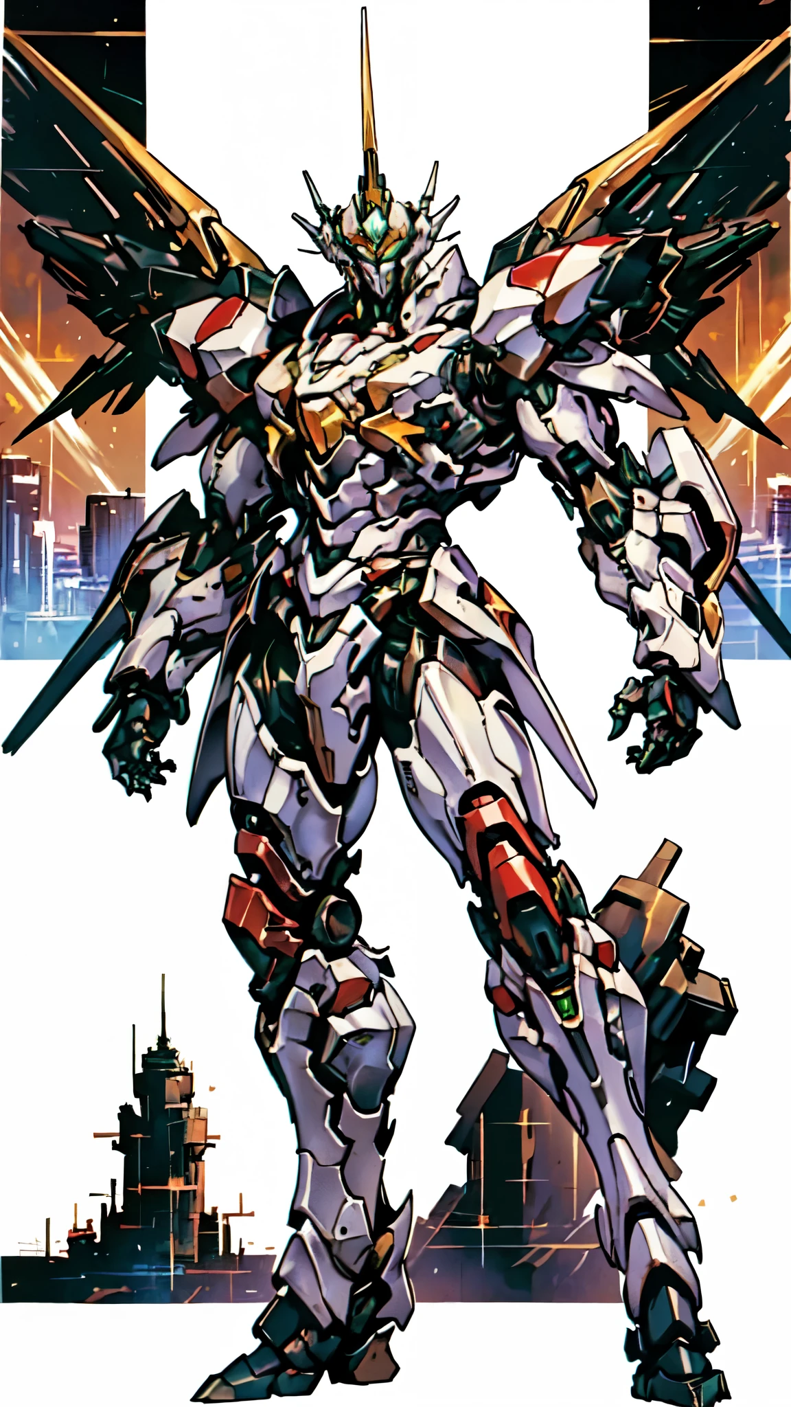 (masterpiece:1.5, best quality:1.5, extremely delicate:1.5, foreshortening:1.5, dynamic angle:1.5), a man wearing a full-face helmet, a fantasy-style biotech armored combat suit, green eyes, (a composite layered chest armor), fully enclosed shoulder guards, matching arm and leg guards, belt of Neon circuit, (the color scheme is primarily white with red green accents), the design balances heavy with agility, a high-tech bio-mecha armor, (Armor Concept Inspired by neon Cyberpunk, stand on the top of a skyscraper in a futuristic sci-fi city), this character embodies a finely crafted fantasy-surreal style armored hero in anime style, exquisite and mature manga art style, (element, plasma, energy, the armor glows), ((male:1.5)), metallic, high definition, highres, ultra-detailed, ultra-fine painting, professional, perfect body proportions, golden ratio, anatomically correct, symmetrical face, extremely detailed eyes and face, high quality eyes, creativity, RAW photo, UHD, 32k, Natural light, cinematic lighting, masterpiece-anatomy-perfect