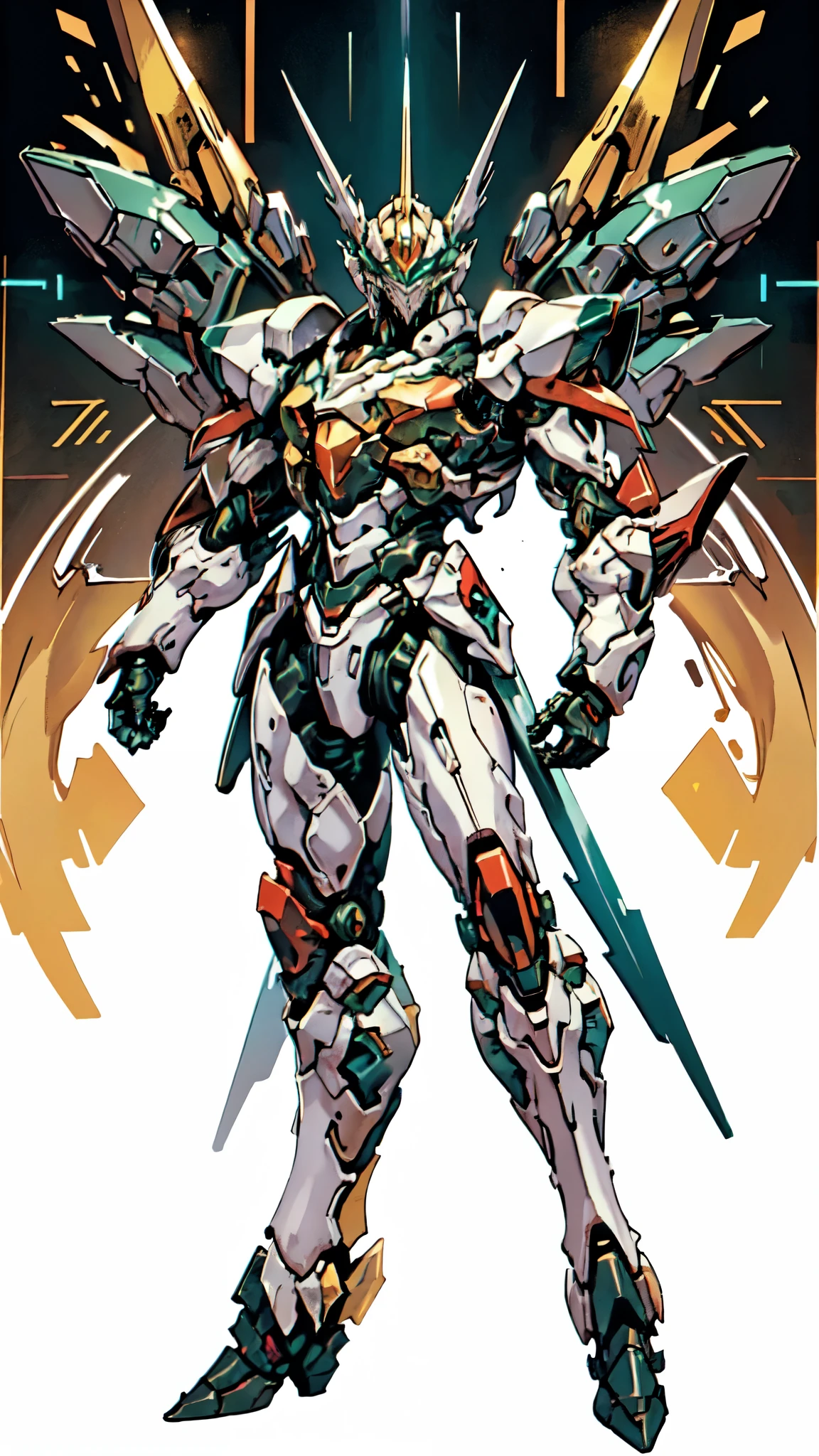 (masterpiece:1.5, best quality:1.5, extremely delicate:1.5, foreshortening:1.5, dynamic angle:1.5), a man wearing a full-face helmet, a fantasy-style biotech armored combat suit, green eyes, (a composite layered chest armor), fully enclosed shoulder guards, matching arm and leg guards, belt of Neon circuit, (the color scheme is primarily white with red green accents), the design balances heavy with agility, a high-tech bio-mecha armor, (Armor Concept Inspired by neon Cyberpunk, stand on the top of a skyscraper in a futuristic sci-fi city), this character embodies a finely crafted fantasy-surreal style armored hero in anime style, exquisite and mature manga art style, (element, plasma, energy, the armor glows), ((male:1.5)), metallic, high definition, highres, ultra-detailed, ultra-fine painting, professional, perfect body proportions, golden ratio, anatomically correct, symmetrical face, extremely detailed eyes and face, high quality eyes, creativity, RAW photo, UHD, 32k, Natural light, cinematic lighting, masterpiece-anatomy-perfect