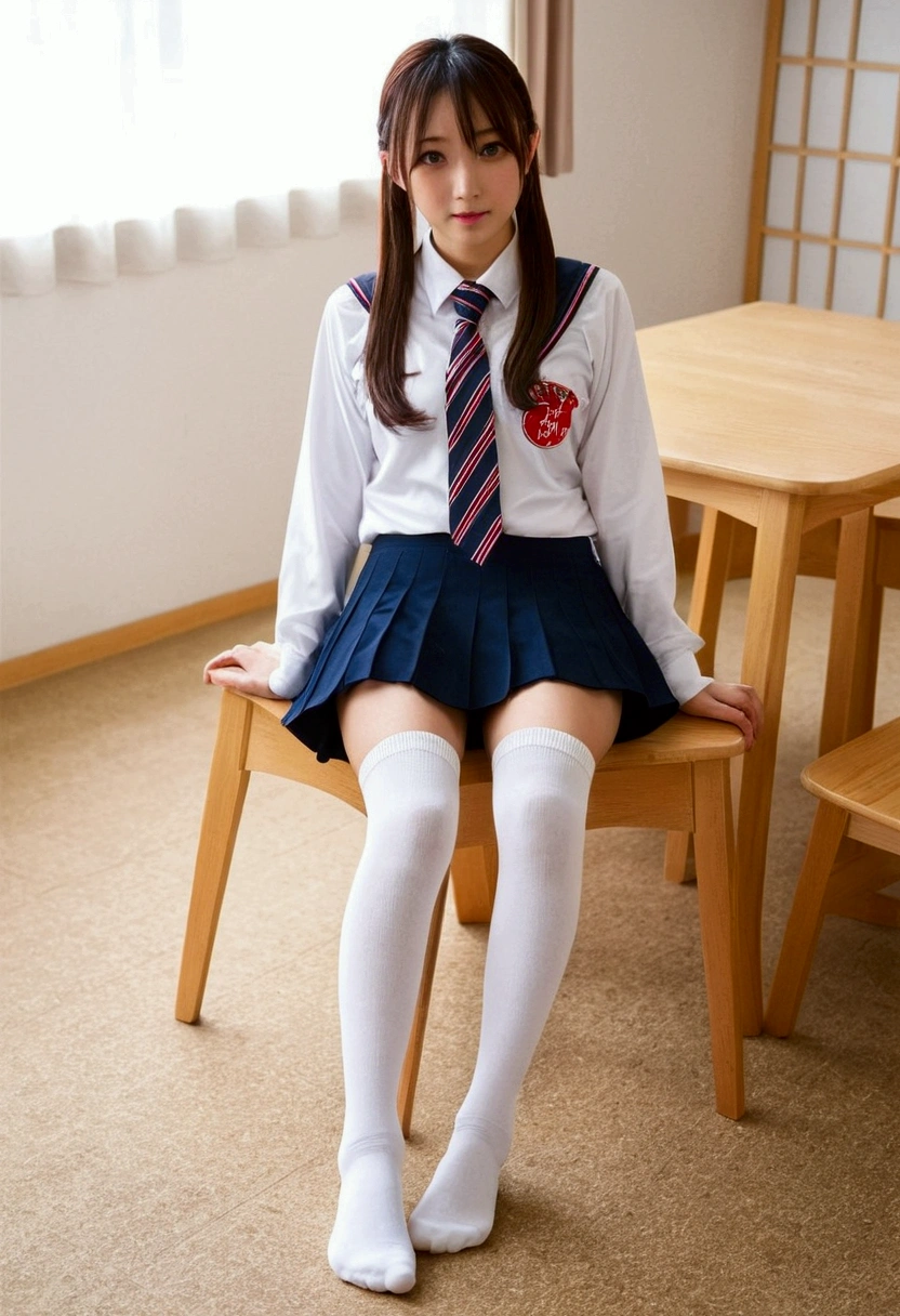 high school girl　Japan　Knee-high socks　tits