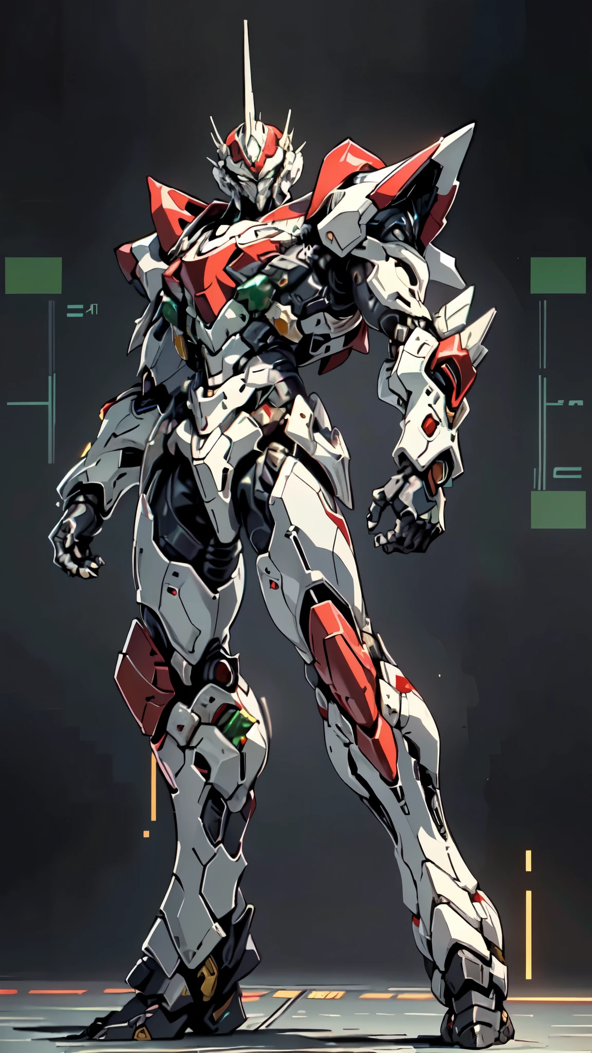 (masterpiece:1.5, best quality:1.5, extremely delicate:1.5, foreshortening:1.5, dynamic angle:1.5), a man wearing a full-face helmet, a fantasy-style biotech armored combat suit, green eyes, (a composite layered chest armor), fully enclosed shoulder guards, matching arm and leg guards, belt of Neon circuit, (the color scheme is primarily white with red green accents), the design balances heavy with agility, a high-tech bio-mecha armor, (Armor Concept Inspired by neon Cyberpunk, stand on the top of a skyscraper in a futuristic sci-fi city), this character embodies a finely crafted fantasy-surreal style armored hero in anime style, exquisite and mature manga art style, (element, plasma, energy, the armor glows), ((male:1.5)), metallic, high definition, highres, ultra-detailed, ultra-fine painting, professional, perfect body proportions, golden ratio, anatomically correct, symmetrical face, extremely detailed eyes and face, high quality eyes, creativity, RAW photo, UHD, 32k, Natural light, cinematic lighting, masterpiece-anatomy-perfect