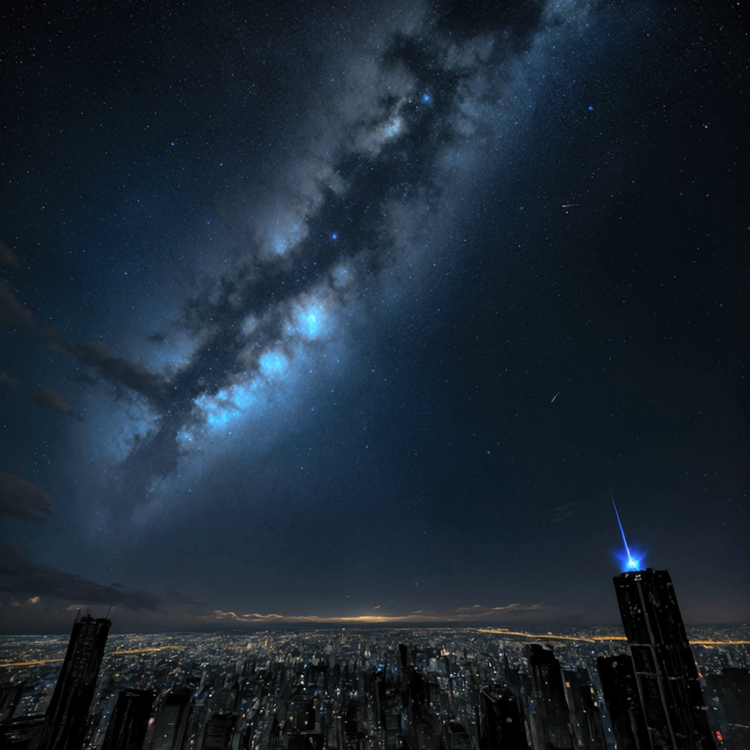masterpiece、Blue Impact、Ruined City、starry skies、View from below looking up