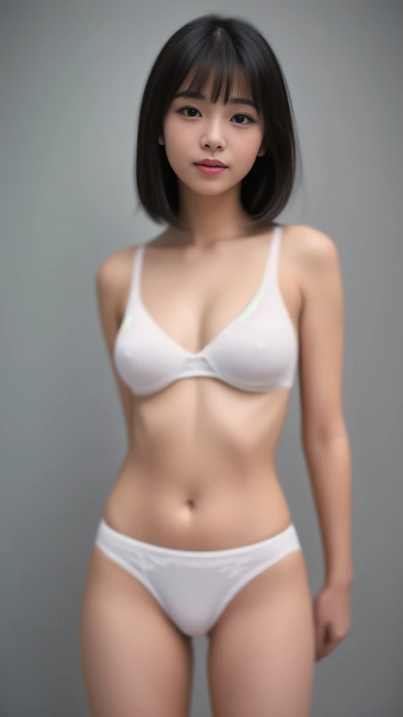 A girl named Kasumi, ((Full body)), standing, short hair, black hair, ************, curvaceous, first person perspective, soft flare, f/1.4, 85mm, Nikon, soft smile, UHD, retina, masterpiece, accurate, anatomically correct, textured skin, ultra detailed, high detail, high quality, best quality, high resolution, 1080P, HD, 4K, 8k, volleyball uniform, (corners of mouth turned up, goosebumps, oily and shiny black skin:1.2), big, raised buttocks, (small breasts, tiny chest, small top:1.4), (sexy and cute cotton underwear:1.2), (hot day, white thin fabric underwear:1.3), rough skin,