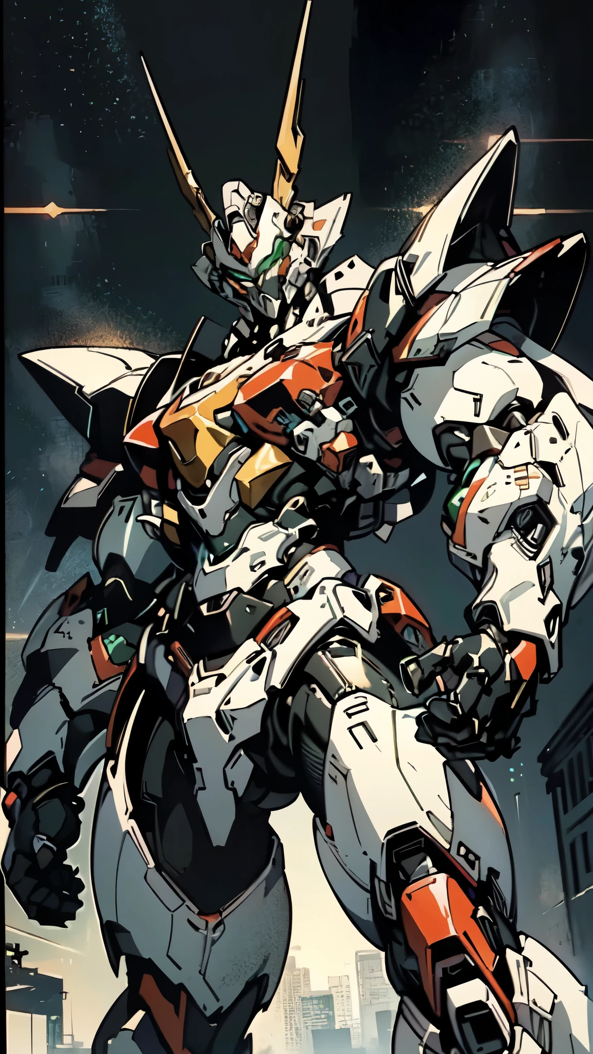 (masterpiece:1.5, best quality:1.5, extremely delicate:1.5, foreshortening:1.5, dynamic angle:1.5), a man wearing a full-face helmet, a fantasy-style biotech armored combat suit, green eyes, (a composite layered chest armor), fully enclosed shoulder guards, matching arm and leg guards, belt of Neon circuit, (the color scheme is primarily white with red green accents), the design balances heavy with agility, a high-tech bio-mecha armor, (Armor Concept Inspired by neon Cyberpunk, stand on the top of a skyscraper in a futuristic sci-fi city), this character embodies a finely crafted fantasy-surreal style armored hero in anime style, exquisite and mature manga art style, (element, plasma, energy, the armor glows), ((male:1.5)), metallic, high definition, highres, ultra-detailed, ultra-fine painting, professional, perfect body proportions, golden ratio, anatomically correct, symmetrical face, extremely detailed eyes and face, high quality eyes, creativity, RAW photo, UHD, 32k, Natural light, cinematic lighting, masterpiece-anatomy-perfect