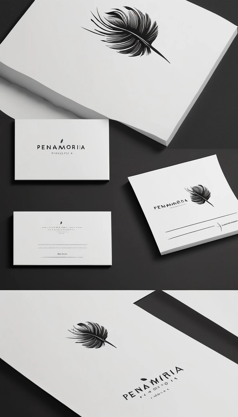 A minimal, modern, simple, cinematic logo design for the brand “Penamemoria". Create a modern, minimalistic, high-quality, masterpiece, fantastic, poetic feather that symbolizes dreams and stories.