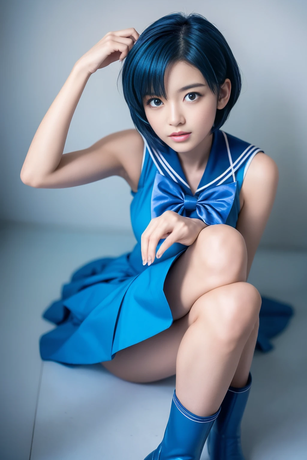 Short dyed blue hair!!!!!, Short blue hair. Anime girl in a sailor suit, blue boots and a short blue skirt&quot;, High resolution!! Sailor Moon by the - moon - girl, Sailor Mercury. beautiful, Sailor Moon, Highly detailed art gems