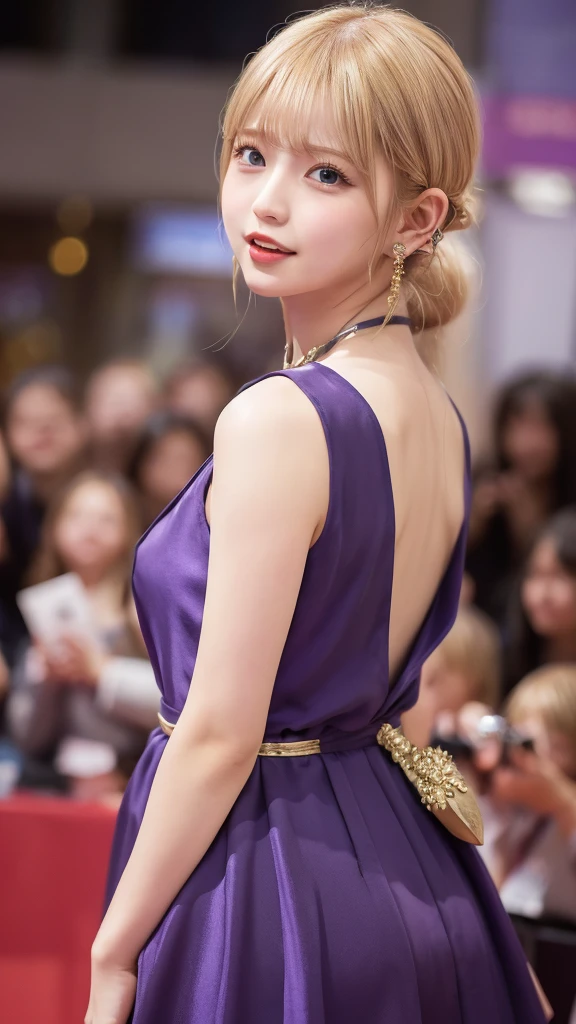 One girl, High resolution, chest, Blushing, Shortcuts, Blonde, Open your mouth a little, tongue, Cat ear, High resolution, masterpiece, Winner of numerous awards, Purple eyes, Back view,
