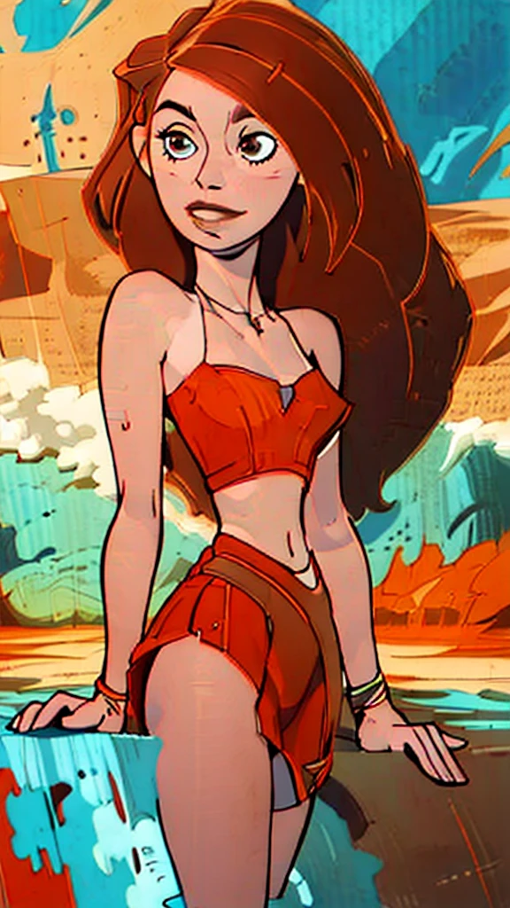 (best quality,4k,8k,highres,masterpiece:1.2),ultra-detailed,(realistic,photorealistic,photo-realistic:1.37),red-haired woman,beach,tall,brown eyes,fair skin,elegant,confident smile,wearing a blue strapless bikini,lying down,golden hour lighting,soft shadows,warm color tones,atmospheric,detailed skin texture,flowing hair,ocean waves in background,sandy beach