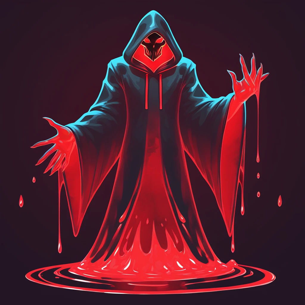 reaper cloaked in red in liquid art style