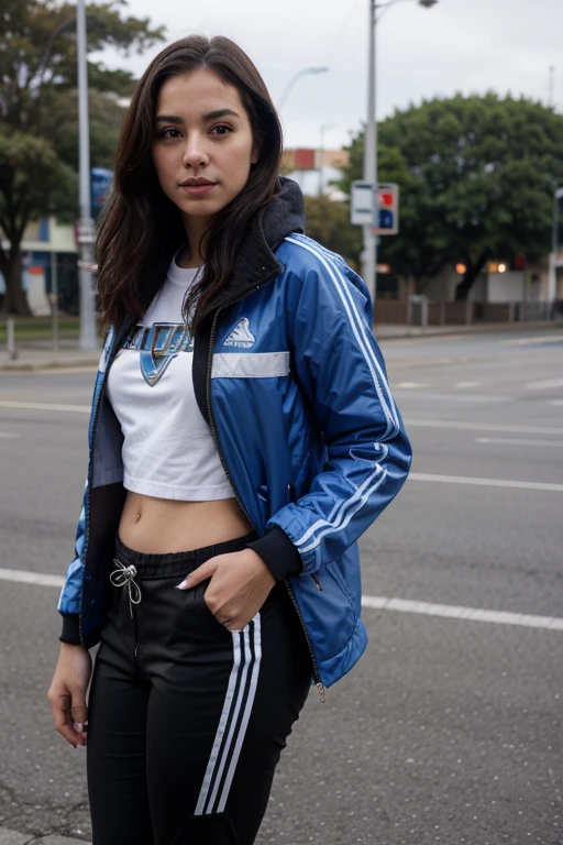 Grêmio fan, leg pants, and Grêmio jacket, 1 girl, very cold...