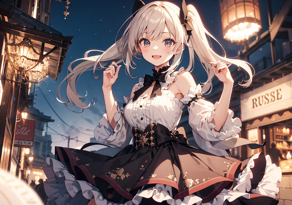 Realistic photos, Focus distance 10mm, Red and white, A big smile, Beautiful girl, Realistic photos, Focus distance 10mmで撮影, masterpiece, 最high quality, high quality, Very detailed CG 8k wallpaper unit, Award-winning photography, Depth of written boundary, High resolution, bloom, chromatic aberration, Realistic, Very detailed, Art Station Trends, CGsociety Trends, Complex, High detail, dramatic, volumetric lighting, Mont Blanc Cakeが擬人化された美少女, chestnut色の髪, chestnut色のドレス, Mont Blanc Cake, chestnut