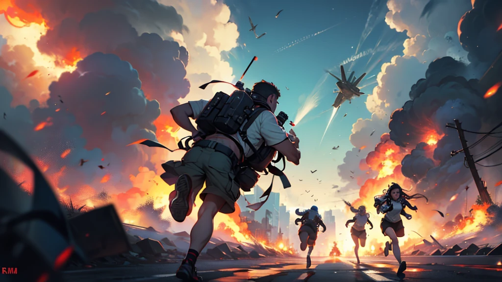 People running away from a incoming atomic bomb