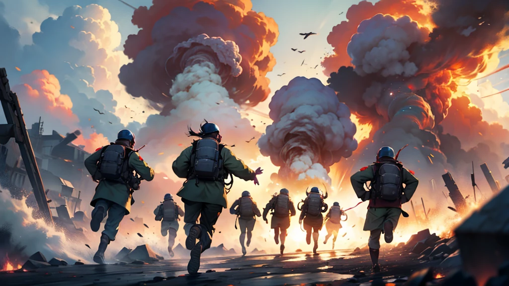 People running away from a incoming atomic bomb 