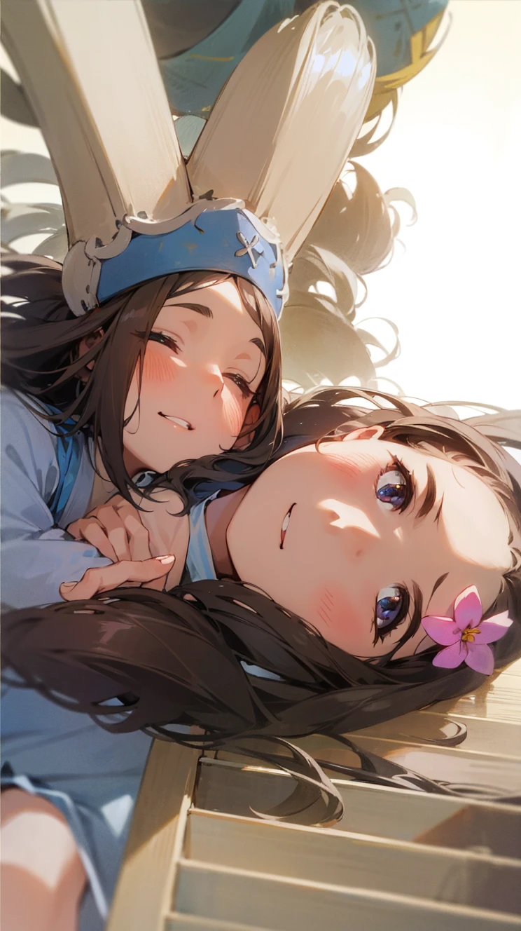 1 fille, 独奏, Longhaire, Regardant le spectateur, ssmile, brown-hair, closed mouth, Parted Lips, front teeth, Tresse Simple, 