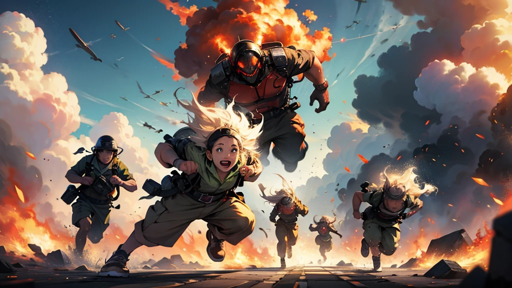 People running away from a incoming atomic bomb 