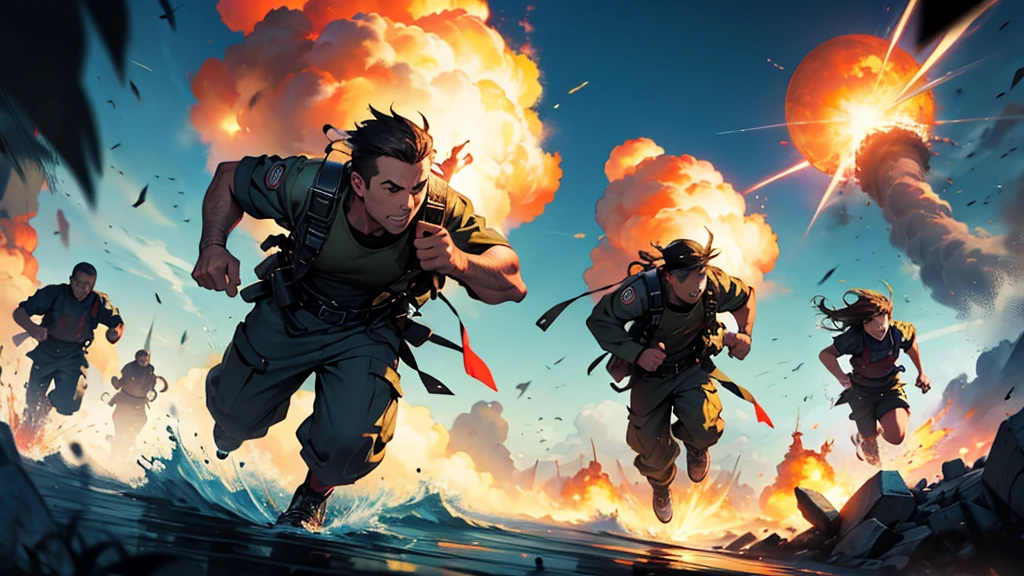 People running away from a incoming atomic bomb