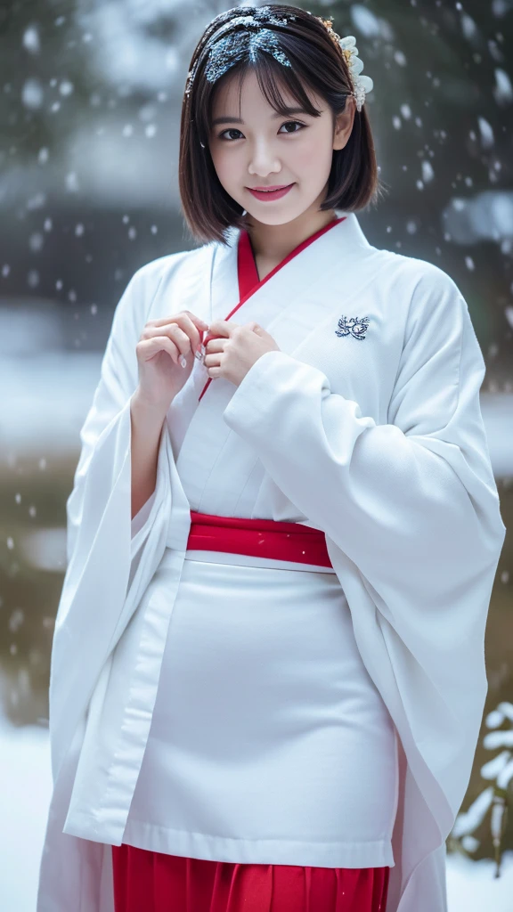 (Snow Woman:1.4),(Snowy Mountain:1.4),(Very Cold:1.3),(Absurd:1.3), (High Resolution:1.3), (Super Detailed:1.3),(One Girl:1.3), (Highly Detailed CG Unity 8k Wallpaper:1.3), (Detailed Skin Texture, Detailed Cloth Texture, Detailed Hair Texture), (Beautiful Detailed Face, Super Model, Pale Skin, Realistic Glistening Skin), (RAW Photo, Best Quality), (Realistic, Photo-Realistic:1.4), Masterpiece,Amazing, Finely Detailed, Highly Detailed CG Unity 8k Wallpaper, Large File Size, Highly Detailed, High Resolution, Absurd, Soft Light, Rim Light, Vivid Details, Short Bob Hair, Pale Hair Color, Big Natural Color Lips, (Perfect Body Type), Beautiful Legs, Breaking (White and Red Theme:1.4), (White Kimono Tops:1.2) , (Red high-waisted maxi skirt: 1.4), (Long sleeves: 1.3), (Kimono collar: 1.2), (White kimono with red outline: 1.2), (White very short ankle socks: 1.2), (Geta can: 1.2),
A little bit crying, a small smile, , 20-year-old girl, cute type, Lolita,