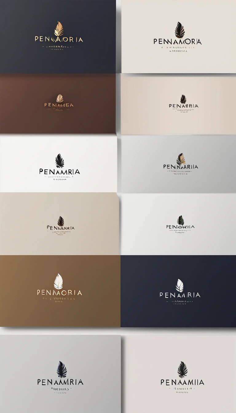 A minimal, modern, simple, cinematic logo design for the brand “Penamemoria". Create a modern, minimalistic, high-quality, masterpiece, fantastic, poetic feather that symbolizes dreams and stories.