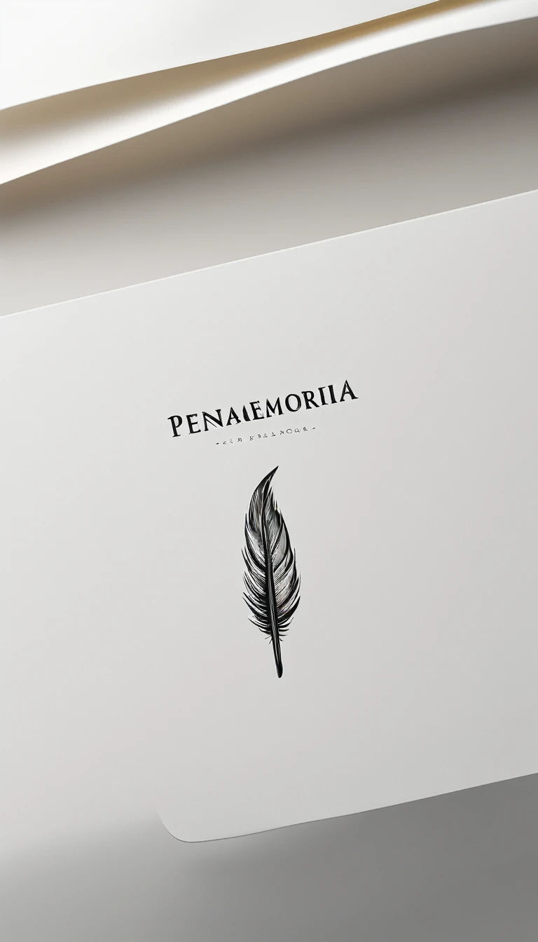 A minimal, modern, simple, cinematic logo design for the brand “Penamemoria". Create a modern, minimalistic, high-quality, logo of a feather that convey a sense of memories and dreams