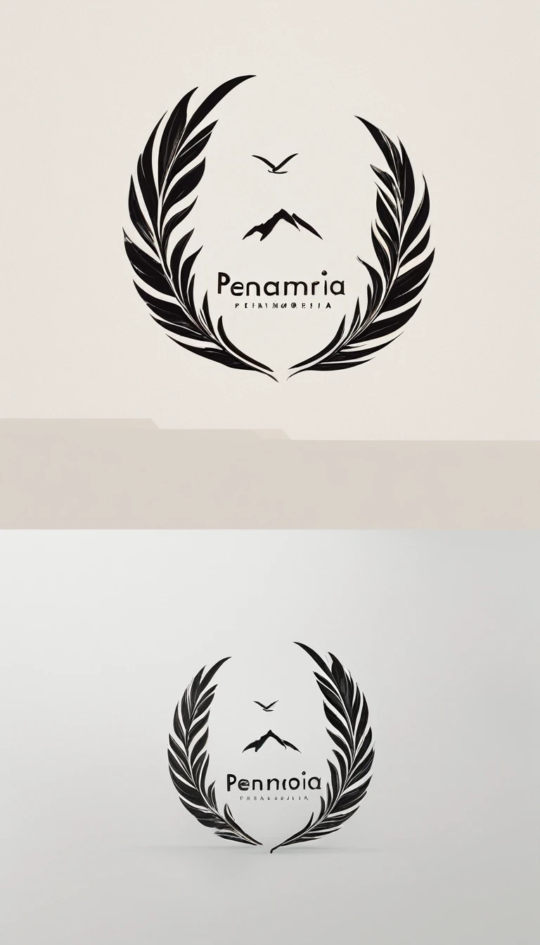 A minimal, modern, simple, cinematic logo design for the brand “Penamemoria". Create a modern, minimalistic, high-quality, logo of a feather that convey a sense of memories and dreams
