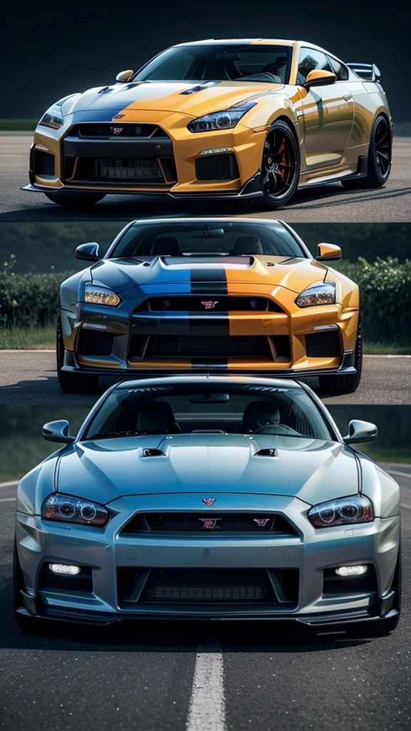 Gtr skyline with the fast and furious paint job, jojo anime style, em formato de wallpaper .