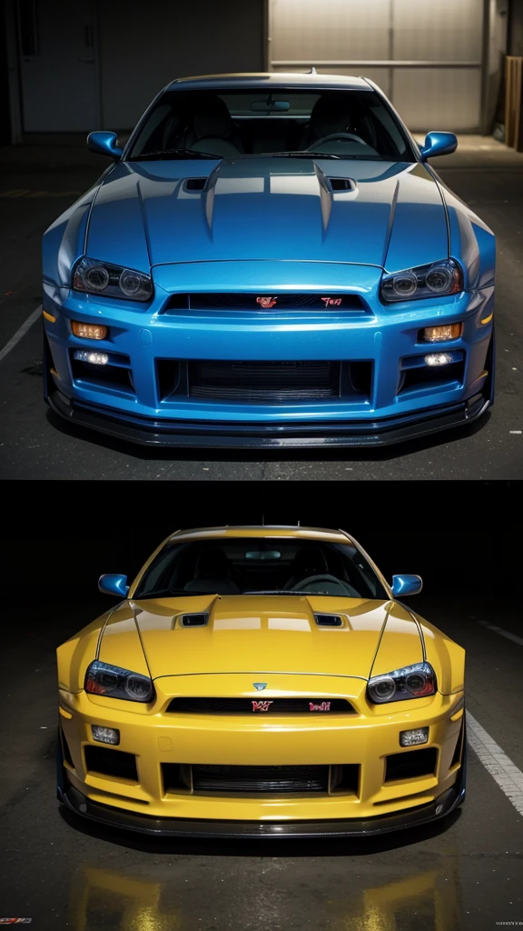Gtr skyline with the fast and furious paint job, jojo anime style, em formato de wallpaper .
