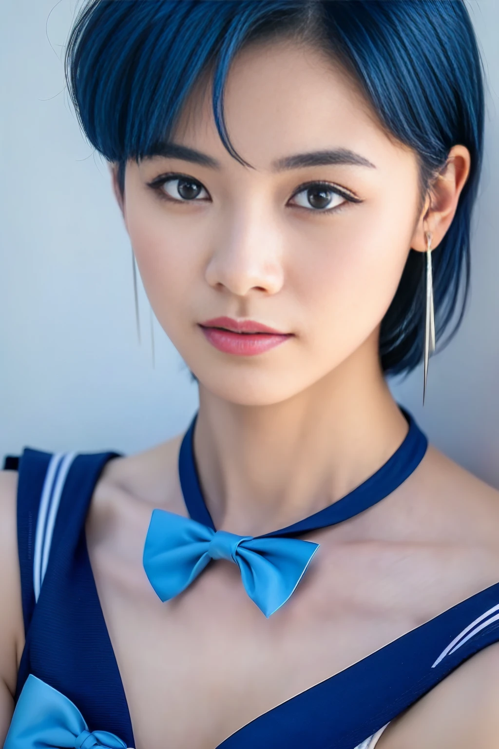 Ami Mizuno, (sailor mercury, neck ribbon, blue hair, short hair, circlet, jewelry, crescent earrings),Sailor Mercury. beautiful, Sailor Moon, Highly detailed art gems