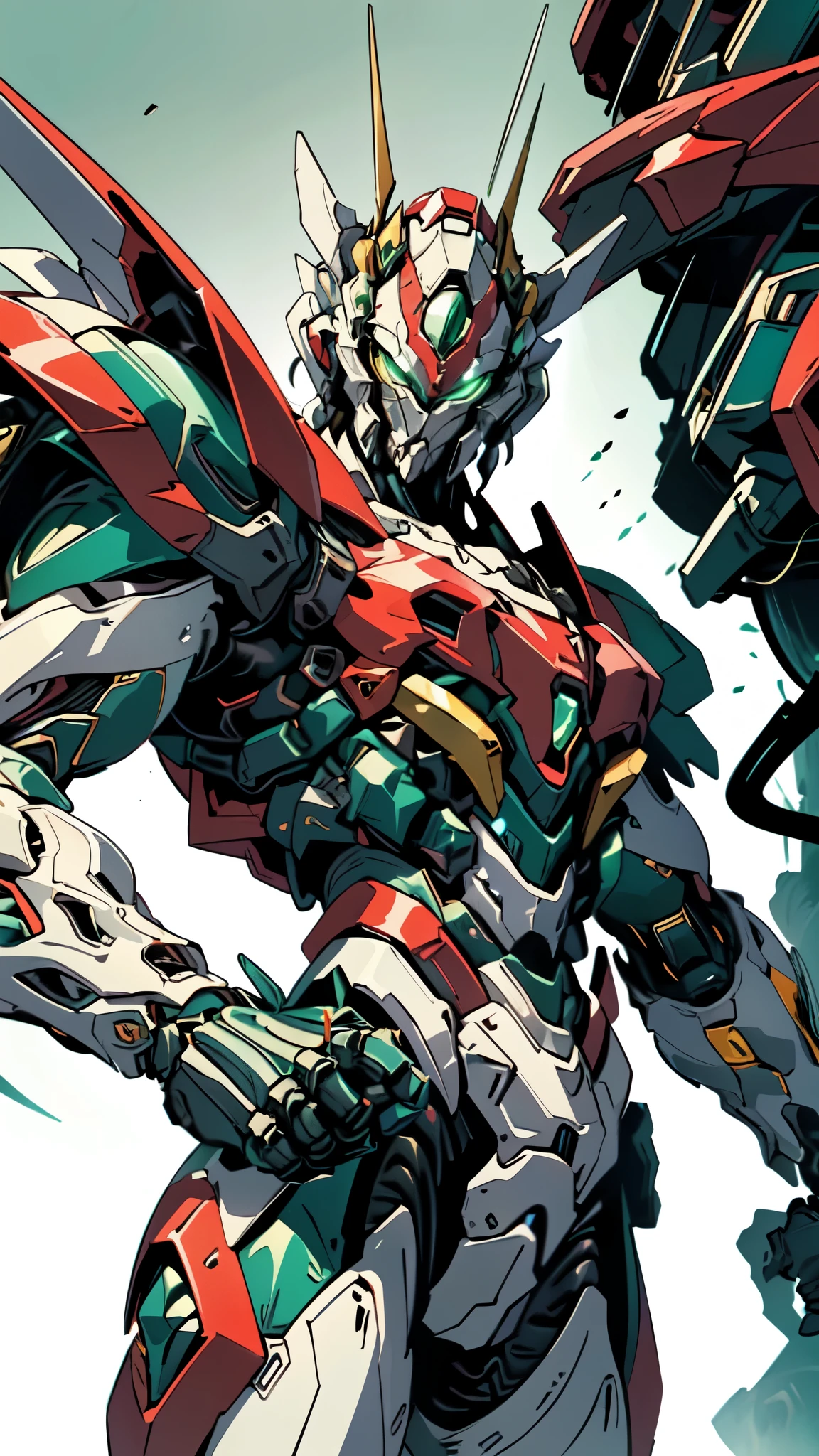 (masterpiece:1.5, best quality:1.5, extremely delicate:1.5, foreshortening:1.5, dynamic angle:1.5), a man wearing a full-face helmet, a fantasy-style biotech armored combat suit, green eyes, (a composite layered chest armor), fully enclosed shoulder guards, matching arm and leg guards, belt of Neon circuit, (the color scheme is primarily white with red green accents), the design balances heavy with agility, a high-tech bio-mecha armor, (Armor Concept Inspired by neon Cyberpunk, stand on the top of a skyscraper in a futuristic sci-fi city), this character embodies a finely crafted fantasy-surreal style armored hero in anime style, exquisite and mature manga art style, (element, plasma, energy, the armor glows), ((male:1.5)), metallic, high definition, highres, ultra-detailed, ultra-fine painting, professional, perfect body proportions, golden ratio, anatomically correct, symmetrical face, extremely detailed eyes and face, high quality eyes, creativity, RAW photo, UHD, 32k, Natural light, cinematic lighting, masterpiece-anatomy-perfect