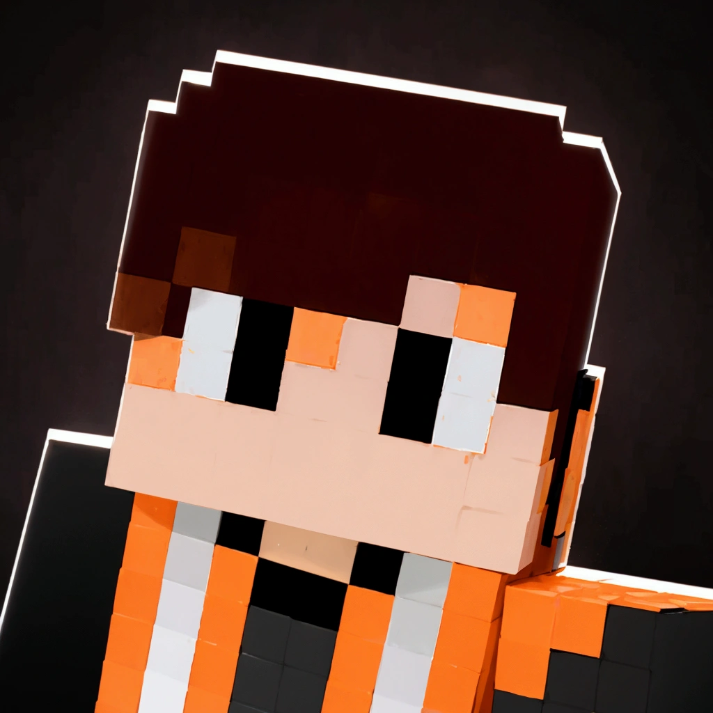 there is a pixelated image of a man with a knife, a skin, profile photo 1024px, fluffy orange peel, orange peel, furaffinity!!!!, minecraft skins, herobrine, skin on the gaming pc, half body head shot, 3D rendering of Jerma 9 8 5, roblox avatar, scaled skin, rendered art, by Master Kanbun