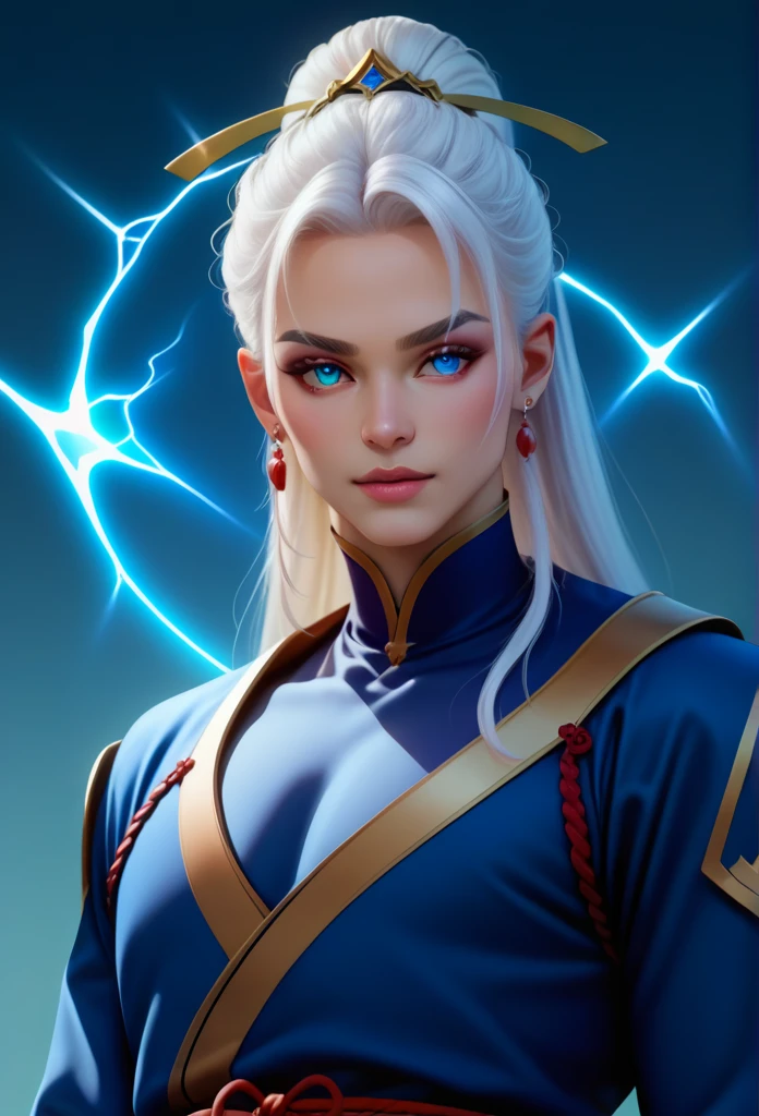 score_9, score_8_up, score_7_up, score_6_up, score_5_up, score_4_up, Perfect_anatomy, Raiden has long, flowing white hair that crackles with electric energy, and piercing azure eyes that glow with an otherworldly light. He wears a traditional samurai outfit, but it is adorned with intricate patterns of lightning and celestial symbols. His armor is a blend of ancient samurai craftsmanship and divine elements, giving him a regal and formidable presence.