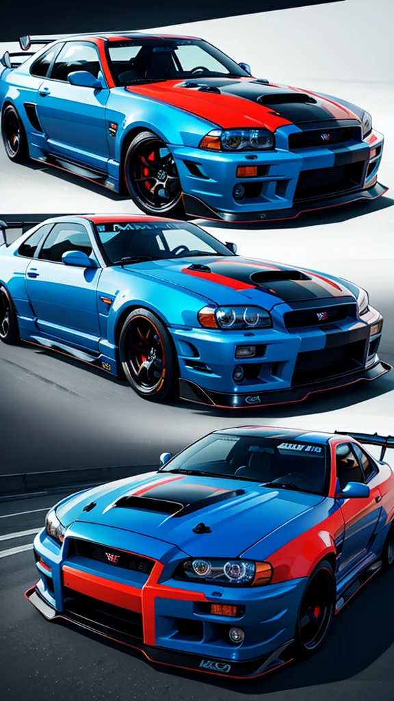 Gtr skyline with the fast and furious paint job, jojo anime style, em formato de wallpaper .