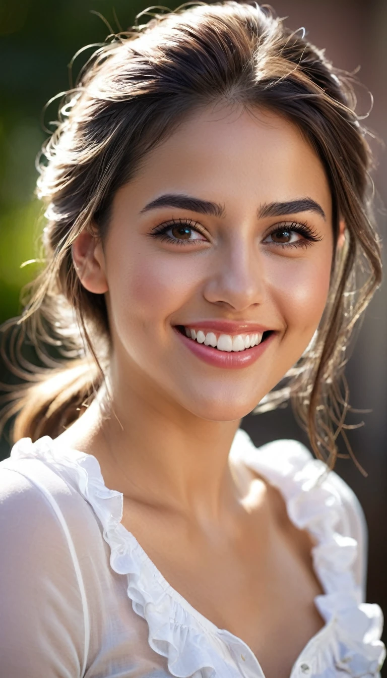 ((the most beautiful girl in the world),, (age 14 years), (BIG BREASTS CANNOT BE VIEWED BY THE VIEWER), (Separate cleavage),(BEAUTIFUL SMILING LIPS PARTIALLY OPEN SEE TEETH),cru,Naomi Scott, BeautiFul Woman, player perspective, Lens flare, F/2.8, 50mm, leica, braids, (work of art, maximum quality, high resolution:1.4), 1 girl, 14歳, breasts big, angel, abdomen, skin pore texture, HD 4k, 8k, photoshot, cinematic, Full body portrait, realisitic, (8k, cru photoshot, maximum quality, work of art:1.2), (realisitic, photoshot-realisitic:1.33), best qualityer, detailedeyes, cute, naturallight, depth oF Field, Film grain, wrinkled skin, Spitz, detailed and realisitic woman, looking at the camera, ruFFled lips, sorriso sexy, perFect teeth, soFt naturallight, photoshotgraphy, magic photoshotgraphy, dramatic lighting, photoshotrealism, super verbose, elegant white blouse and fitted WR.UP jeans with platForm stiletto heels.
